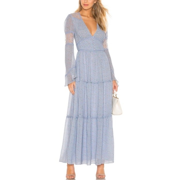 Divine Heritage Floral Tiered Hem Flare Sleeve Maxi Dress - Picture 1 of 10